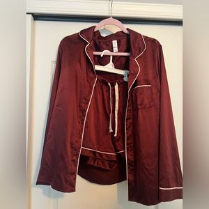 Satin maroon matching pajama set